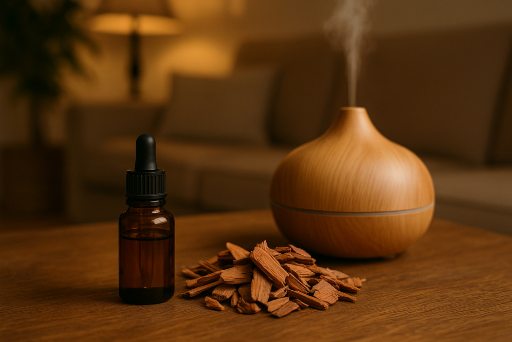 Olio essenziale di cedro in un diffusore – delicata profumazione degli interni con un profumo legnoso