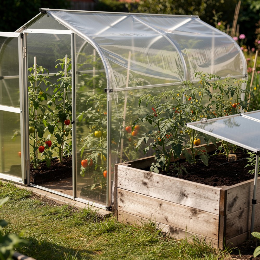 Serra, tunnel di plastica e letto caldo in giardino
