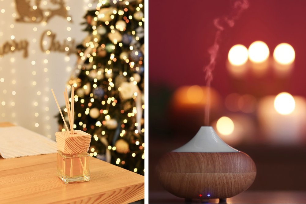 Diffusore con oli essenziali durante una sera d'inverno – aromaterapia in inverno