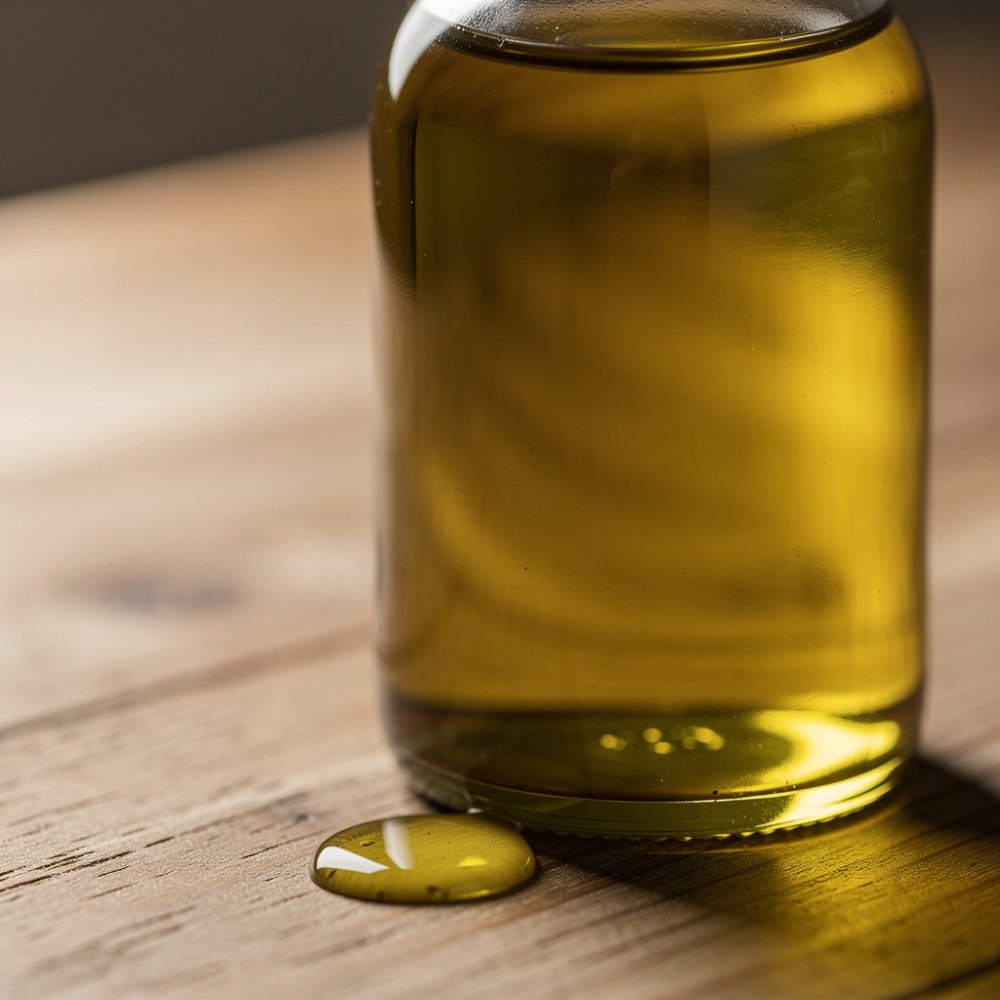Bottiglia con olio di canapa su sfondo di legno Bottiglia con olio di canapa su sfondo di legno