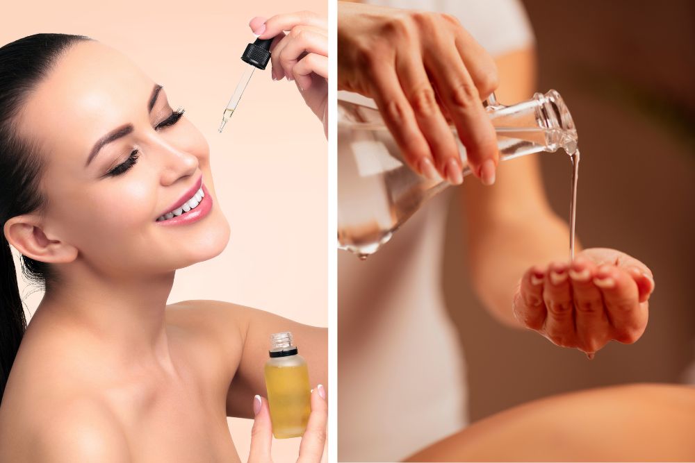 Applicazione dell'olio essenziale sulla pelle con olio vettore