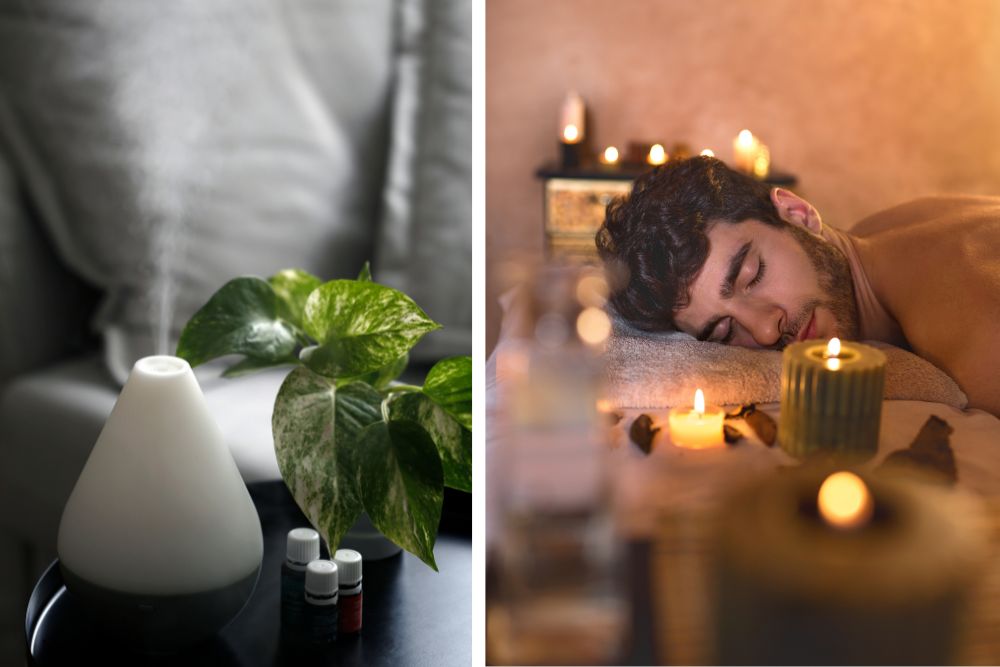 Diffusore con olio essenziale in funzione in soggiorno