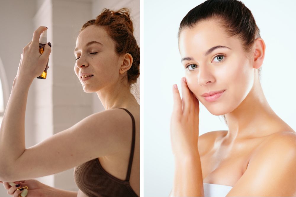 Uso dell'olio essenziale di tea tree nella cura quotidiana – spray, applicazione sul viso, miscela con olio.