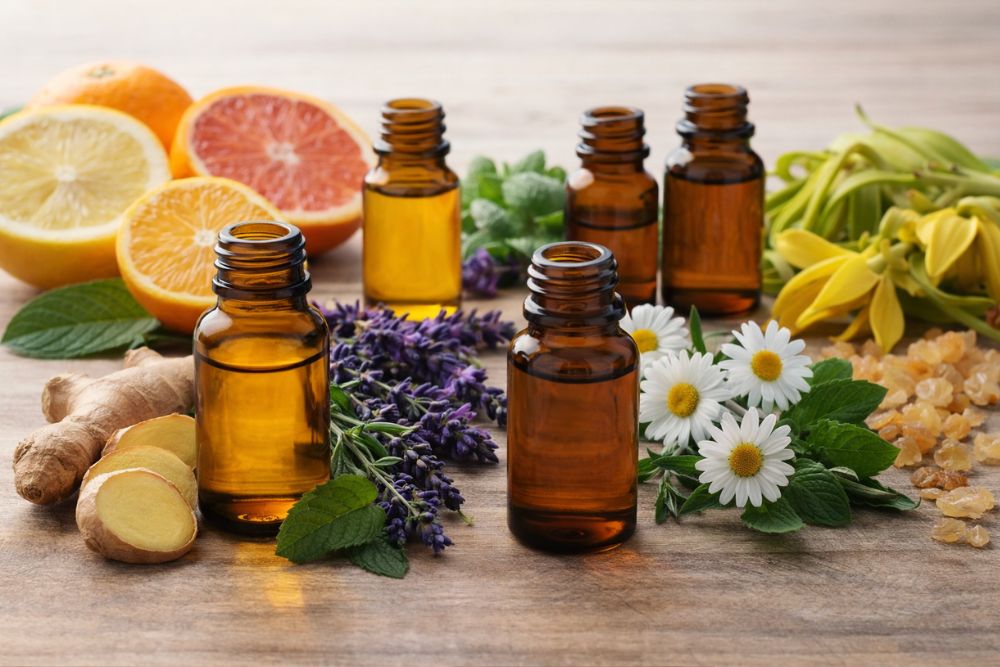 Olio essenziale di zenzero con agrumi, lavanda, menta e camomilla