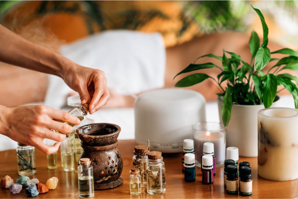 Oli essenziali e materie prime per la preparazione di miscele aromaterapeutiche per il relax