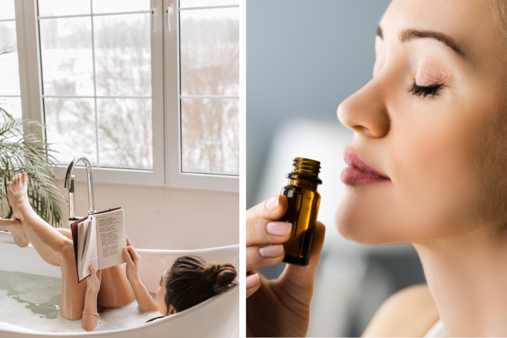 Olio essenziale di neroli in un rituale domestico – delicata profumazione dell'ambiente e breve pausa per rasserenarsi.