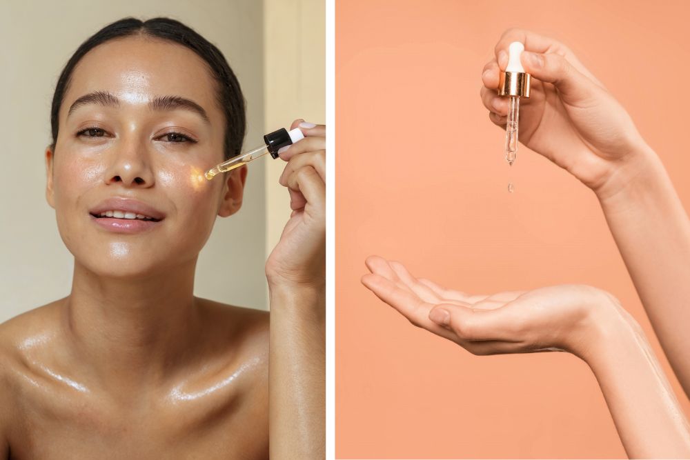 Cosmesi naturale con oli essenziali di erbe su un vassoio di legno